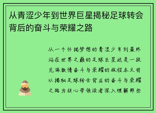 从青涩少年到世界巨星揭秘足球转会背后的奋斗与荣耀之路